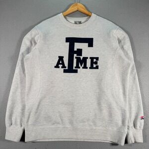 Hall Of Fame Crewneck Sweatshirt Mens Large Gray Fleece Heavy Ribbed Embroidered